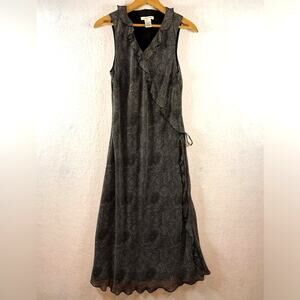 Jillian Jones Chiffon Wrap Midi Dress Sz 8 Celestial Feminine Flowy Ruffle‎